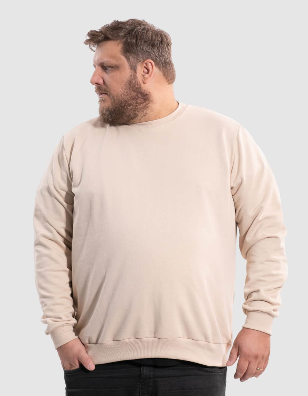 BENSMAT Men's Plus Size Crew Neck Sweatshirt, Round Neck, Cold Weather, Large Sizes G1 G2 G3 G4 - Beige - View 1