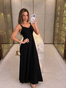 Women's Long Tank Dress With Overlaid Stitching, Elegant Tailoring, Marrant Style - 黑色 - 查看 2