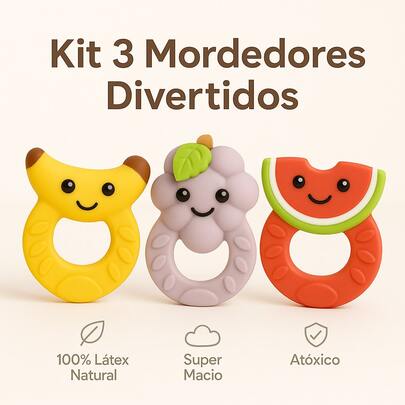 Kit 3 Mordedor Bebê 100% Natural Super Macio Látex Menino Menina Brinquedo Banho Textoy Divertido
