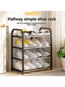 1pc Trapezoid Shoe Rack, Multi-Purpose Home Organization Dorm Balcony 4-Tier Shoe Storage Shelf Space Saving Compact Design Vertical Standing Shoe Organizer Cabinet For Bedroom Living Room Entryway Hallway Easy Assembly Metal Frame Sturdy Shelving Unit Footwear Display Stand Perfect For Small Apartments Modern Minimalist Style Storage Solution - View 1