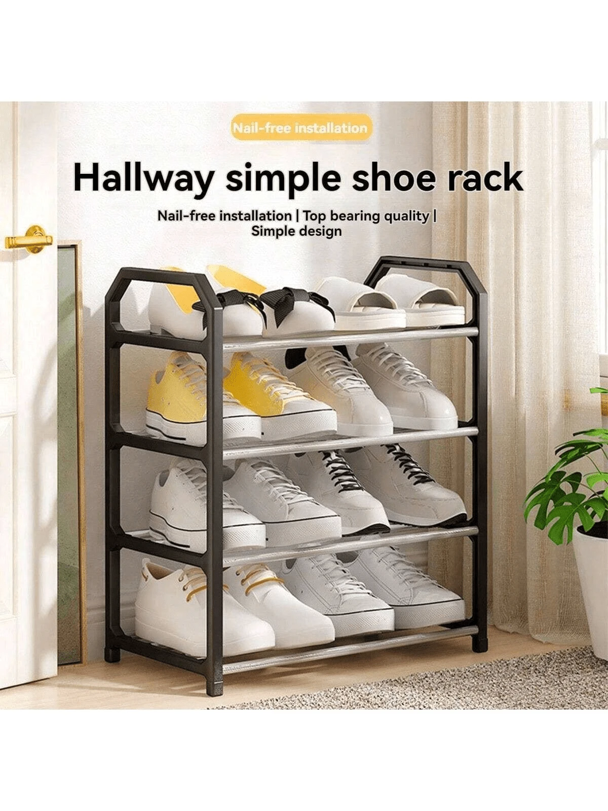 1pc Trapezoid Shoe Rack, Multi-Purpose Home Organization Dorm Balcony 4-Tier Shoe Storage Shelf Space Saving Compact Design Vertical Standing Shoe Organizer Cabinet For Bedroom Living Room Entryway Hallway Easy Assembly Metal Frame Sturdy Shelving Unit Footwear Display Stand Perfect For Small Apartments Modern Minimalist Style Storage Solution - View 1