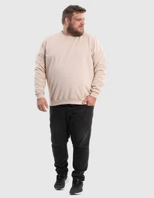 BENSMAT Men's Plus Size Crew Neck Sweatshirt, Round Neck, Cold Weather, Large Sizes G1 G2 G3 G4 - Beige - View 4
