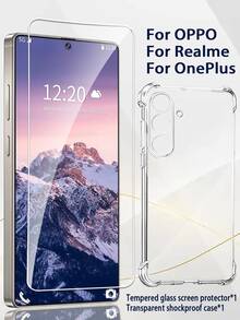 [1 High-Definition Tempered Glass Screen Protector + 1 Transparent Drop-Proof Case] ​​This Bundle Is Compatible With // Phones - Clear - View 3