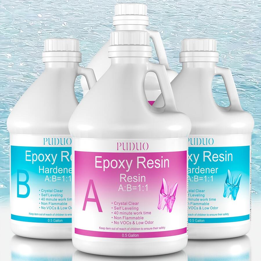 2-Gallon Crystal Clear Epoxy Resin Kit (With Pump System) • Complete 4-Piece Set: Resin + Hardener + Tools • Effortless 1:1 Mix Ratio • IDEAL FOR:  Tabletops & Bar Tops  Art Resin Projects  Preserved Flower Decor  Wedding Centerpieces  Back-To-School Crafts Your All-In-One Creative Solution! - White - View 1