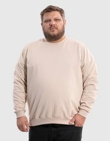 BENSMAT Men's Plus Size Crew Neck Sweatshirt, Round Neck, Cold Weather, Large Sizes G1 G2 G3 G4 - Beige - View 2