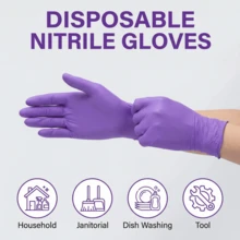 白色一次性丁腈手套，耐用家用清洁手套，适用于厨房、浴室、清洁、食品处理、纹身、美容、染发、宠物、美发沙龙、清洁用品、家用工具 - 白色 - 查看 10