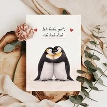 1pc Penguin Card With Envelope - Cute Card With Two Hugging Penguins & Saying "Ich Hab's Gut, Ich Hab Dich" - Perfect Thank You Card, Birthday, Valentine's Day For Friends & Partner - View 5