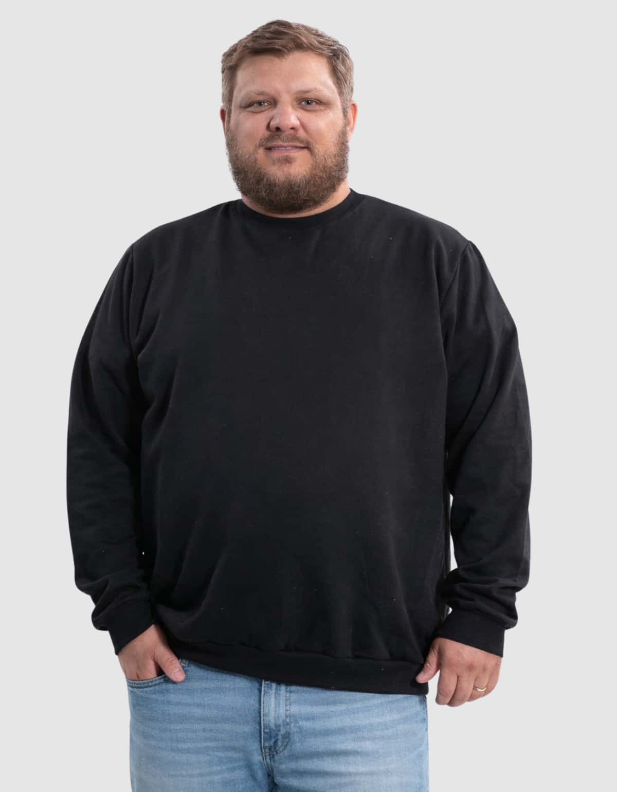 BENSMAT Men's Plus Size Crew Neck Sweatshirt, Round Neck, Cold Weather, Large Sizes G1 G2 G3 G4 - Black - View 1