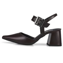 Women's Small Fit Pointed Toe Block Heel Pump With Buckle - Comfortable Dress Shoe 18400 - 咖啡棕 - 查看 7