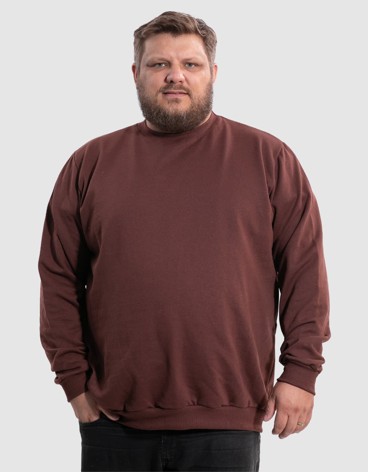 BENSMAT Men's Plus Size Crew Neck Sweatshirt, Round Neck, Cold Weather, Large Sizes G1 G2 G3 G4 - Rust Brown - View 1