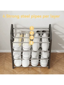 1pc Trapezoid Shoe Rack, Multi-Purpose Home Organization Dorm Balcony 4-Tier Shoe Storage Shelf Space Saving Compact Design Vertical Standing Shoe Organizer Cabinet For Bedroom Living Room Entryway Hallway Easy Assembly Metal Frame Sturdy Shelving Unit Footwear Display Stand Perfect For Small Apartments Modern Minimalist Style Storage Solution - View 2
