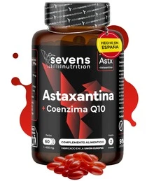 SEVENS NUTRITION Reines, natürliches Astaxanthin Astapure® 80 mg mit Coenzym Q10 und nativem Olivenöl extra – Enthält 8 mg der Mikroalge Haematococcus pluvialis – Starkes Antioxidans, unterstützt die Gesundheit von Augen, Haut und Immunsystem – 60 Weichkapseln – Hohe Bioverfügbarkeit – Lieferung innerhalb von 24/48 Stunden - 60 zählen - Übersicht 10