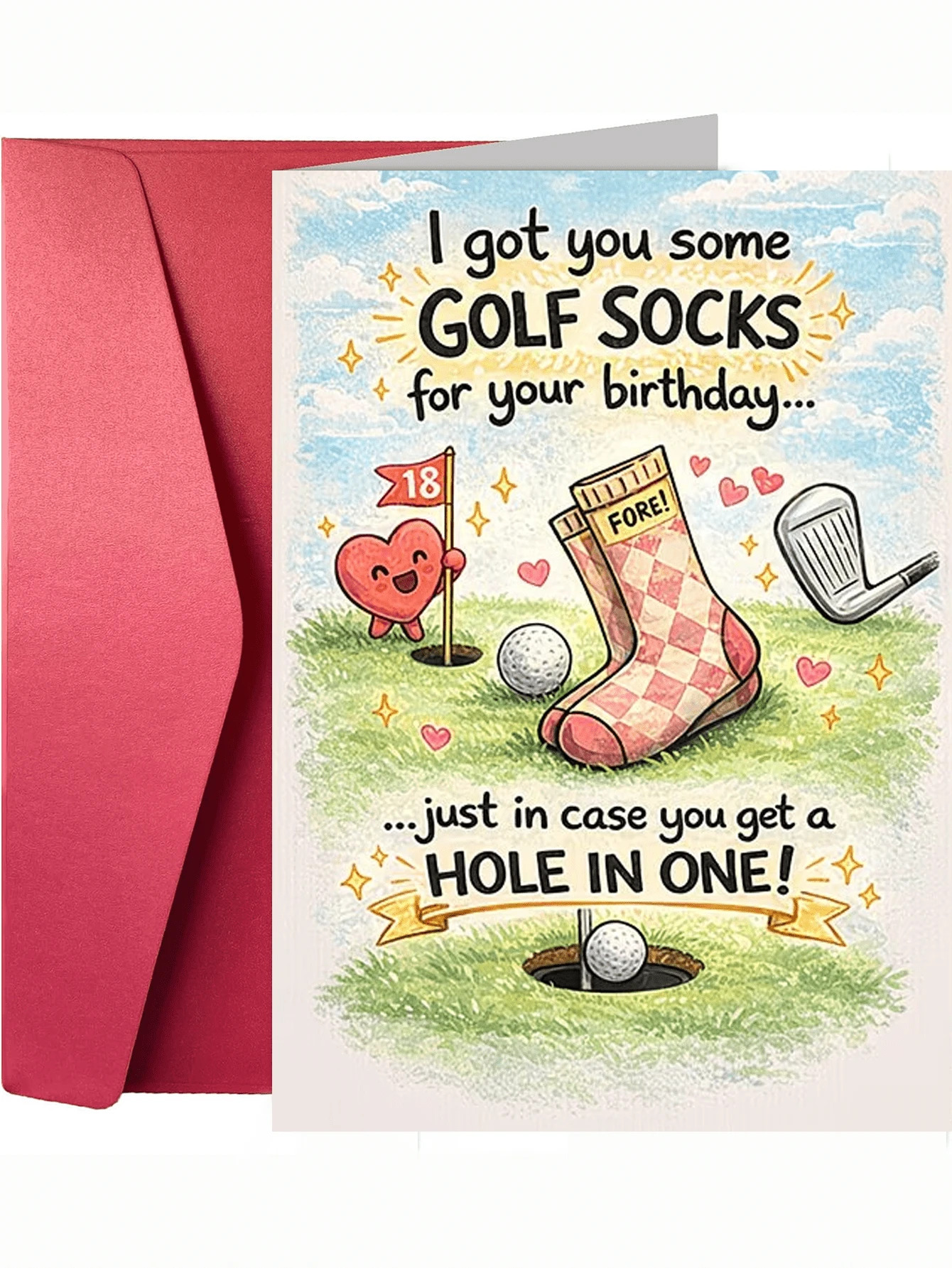 1 Funny Birthday Card | "Funny Golf Socks Hole-In-One Birthday Card" , Ideal For Birthdays Or Any Occasion - Multicolor - View 1
