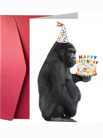 1 Funny Birthday Card | "Gorilla With Birthday Cake Funny Card" , Ideal For Birthdays Or Any Occasion