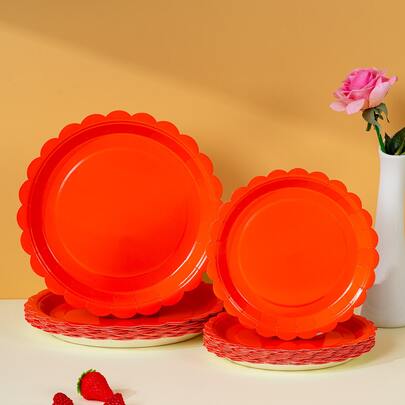 10pcs/20pcs/50pcs Orange-Red Petal Shaped Disposable Paper Plates, Party Supplies, Celebration Tableware, Gender Reveal, Birthday Party, Theme Party, Family Picnic, Reusable (7inch/9inch)
