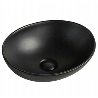 Umywalka Nablatowa Ceramiczna Czarna Matowa 41x33 Cm Stawiana Na Blat Owal
