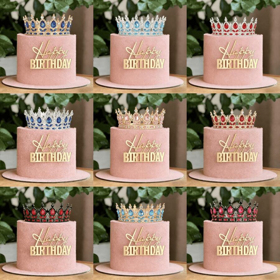1pc Rhinestone Baroque Style Crown Cake Topper, Queen/Princess Crown Sparkling Crystal Cake Decor