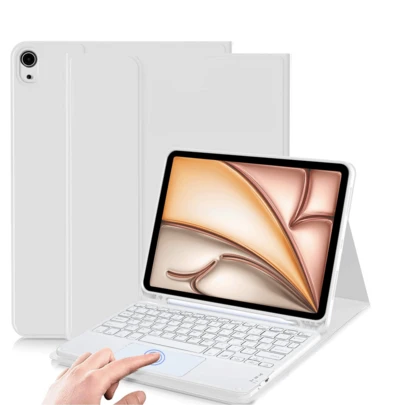 Capa de Teclado Bluetooth Magnética Destacável e Recarregável com Slot para Caneta, Compatível com Samsung Galaxy Tab / iPad / Redmi iPad SE (Cinza Claro)