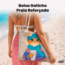 Bolsa de Praia Grande Estampa Tropical Espaçosa e Resistente - Gatinho - Visão 7