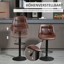 Two Sets Of Height-Adjustable Bar Stools With Backrests, In Brown Faux Leather, Swiveling, Ideal For Kitchens And Bars. - Brown - View 3