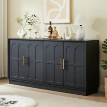 Aparador extragrande con espacio de almacenamiento, vitrina moderna con frente curvo, mueble de TV de 169 cm de largo, adecuado para sala de estar/cocina/comedor/pasillo, negro, 169*40*80cm - Negro - Ver 2