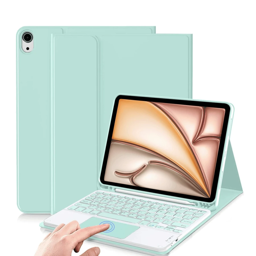 Funda con teclado táctil recargable y desmontable con ranura para bolígrafo, compatible con Samsung Galaxy Tab / iPad / Redmi iPad SE, funda de teclado Bluetooth magnética (Verde menta)