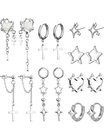 Yanxyad 1/8 Set Y2K Punk Style Dangle Gothic Punk Heavy Metal Earrings, Fashion Accessories Gift For Men & Women