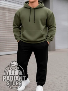 Plain Set Of Basic Sweatshirts, Comfortable For Everyday Wear, Streetwear Art, Urban Culture, Street Fashion, Street, Graffiti, Skater, Unisex, Men's And Women's, Sweatshirt, 50% Cotton 50% Polyester, Premium Streetwear Top, New Release, Immediate Shipping, Various Colors!! - 軍綠色-黑色 - 查看 1