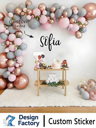 1 pieza Pegatina personalizada con nombre - Pegatina para fiesta de cumpleaños, se puede usar para papel de fondo con pelar y pegar, para pegatina de revelación de género en decoración de arco de globos, para señalización de fiesta y decoración de pared, disponible en múltiples colores: negro, blanco, rosa, rojo, amarillo, dorado, multicolor, verde, etc.