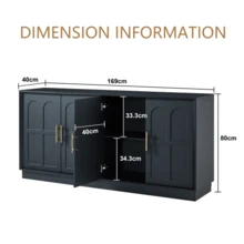 Aparador extragrande con espacio de almacenamiento, vitrina moderna con frente curvo, mueble de TV de 169 cm de largo, adecuado para sala de estar/cocina/comedor/pasillo, negro, 169*40*80cm - Negro - Ver 11