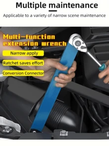 Heavy Duty 15 Inch Offset Extension Bar Set With 4 Adapters (1/4"/3/8"/1/2"//8" Drive) And Non-Slip Lever Ratchet Wrench - High Carbon SAE Socket Wrench Tool, Suitable For Car Repair, Narrow Space (Professional Grade - A - View 4