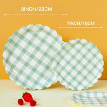 10pcs/20pcs/50pcs Green & White Checkered Floral Shaped Disposable Paper Plates, Party Supplies, Celebration Tableware, Gender Reveal, Birthday Party, Theme Party, Family Picnic Reusable (7inch/9inch) - Multicolor - View 2