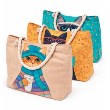 Bolsa de Praia Grande Estampa Tropical Espaçosa e Resistente - Gatinho - Visão 4
