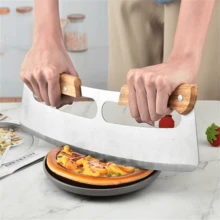 1pc Stainless Steel Pizza Cutter With Wooden Handle, Plastic Scraper, Baking Tool Set - Silver - View 5
