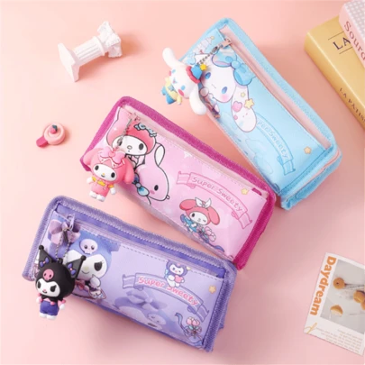 Sanrio （正版授权）1/3 包 Hello Kitty 大容量铅笔袋 防污铅笔袋，桌面收纳整理配件，学校教室用品，可爱 Kuromi 女士办公文具用品，Cinnamoroll 教师文具化妆品收纳盒带吊坠，女士节日和生日礼物