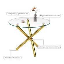 Round Dining Table, Tempered Glass Top, Gold Table Legs, Can Be Used As A Coffee Table, Modern And Minimalist Style Dining Table, Dimensions: 80*80*76 Cm - Gold - View 3