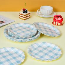 10pcs/20pcs/50pcs Blue & White Checkered Flower Shaped Disposable Paper Plates, Party Supplies, Celebration Tableware, Gender Reveal, Birthday Party, Theme Party, Family Picnic Reusable (7inch/9inch) - Multicolor - View 4