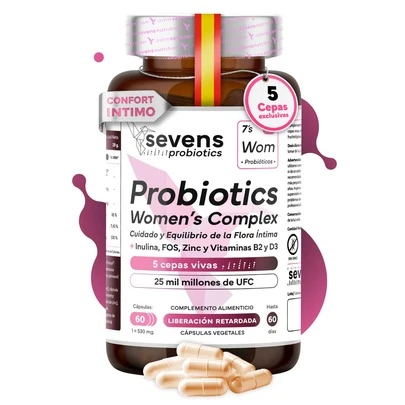 SEVENS NUTRITION Probióticos Mujer con Lactobacillus, Prebióticos, Zinc y Vitaminas – Uso Diario – 60 Cápsulas Gastroresistentes - Envíos en 24/48 horas