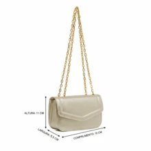 Bolsa Dourado Feminina Pequena Clutch Carteira De Mão Porta Celular Moda Festa Alça Corrente De Ombro Elegante Couro PU - Dourado - Visão 4