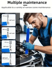 Heavy Duty 15 Inch Offset Extension Bar Set With 4 Adapters (1/4"/3/8"/1/2"//8" Drive) And Non-Slip Lever Ratchet Wrench - High Carbon SAE Socket Wrench Tool, Suitable For Car Repair, Narrow Space (Professional Grade - A - View 3