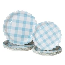 10pcs/20pcs/50pcs Blue & White Checkered Flower Shaped Disposable Paper Plates, Party Supplies, Celebration Tableware, Gender Reveal, Birthday Party, Theme Party, Family Picnic Reusable (7inch/9inch) - Multicolor - View 6