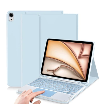 Detachable & Rechargeable (280mAh) Touchpad Keyboard Protective Case With Pen Slot, Magnetic Bluetooth Keyboard Cover Compatible With Samsung Galaxy Tab / IPad / Redmi IPad SE, Light Blue