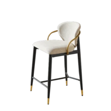 Set Of Two Bar Stools In Light Brown Chenille Fabric, Height Adjustable, Black - Gold Percussive Design With Backrest And Leg Rest, Ideal For Kitchen Island Tables And Bar Tables. - Light Brown - View 8