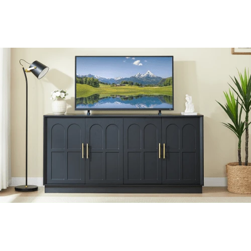 Aparador extragrande con espacio de almacenamiento, vitrina moderna con frente curvo, mueble de TV de 169 cm de largo, adecuado para sala de estar/cocina/comedor/pasillo, negro, 169*40*80cm - Negro - Ver 1