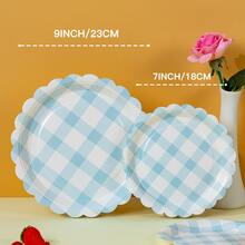 10pcs/20pcs/50pcs Blue & White Checkered Flower Shaped Disposable Paper Plates, Party Supplies, Celebration Tableware, Gender Reveal, Birthday Party, Theme Party, Family Picnic Reusable (7inch/9inch) - Multicolor - View 2