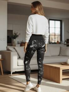 Leggings deportivos canalé stretch de cintura ancha mallas de deporte mujer - NEGRO - Ver 3