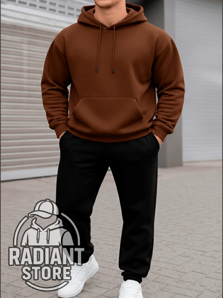Plain Set Of Basic Sweatshirts, Comfortable For Everyday Wear, Streetwear Art, Urban Culture, Street Fashion, Street, Graffiti, Skater, Unisex, Men's And Women's, Sweatshirt, 50% Cotton 50% Polyester, Premium Streetwear Top, New Release, Immediate Shipping, Various Colors!! - 棕黑色 - 查看 1