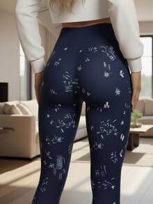 Leggings deportivos canalé stretch de cintura ancha mallas de deporte mujer - Azul Marino - Ver 6