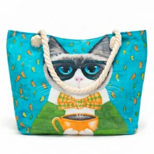 Bolsa de Praia Grande Estampa Tropical Espaçosa e Resistente - Gatinho - Visão 11