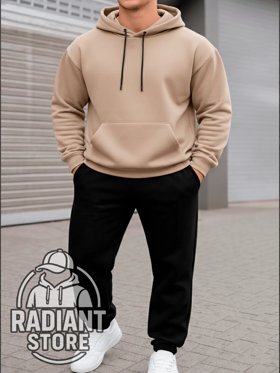 Plain Set Of Basic Sweatshirts, Comfortable For Everyday Wear, Streetwear Art, Urban Culture, Street Fashion, Street, Graffiti, Skater, Unisex, Men's And Women's, Sweatshirt, 50% Cotton 50% Polyester, Premium Streetwear Top, New Release, Immediate Shipping, Various Colors!! - 米色-黑色 - 查看 1